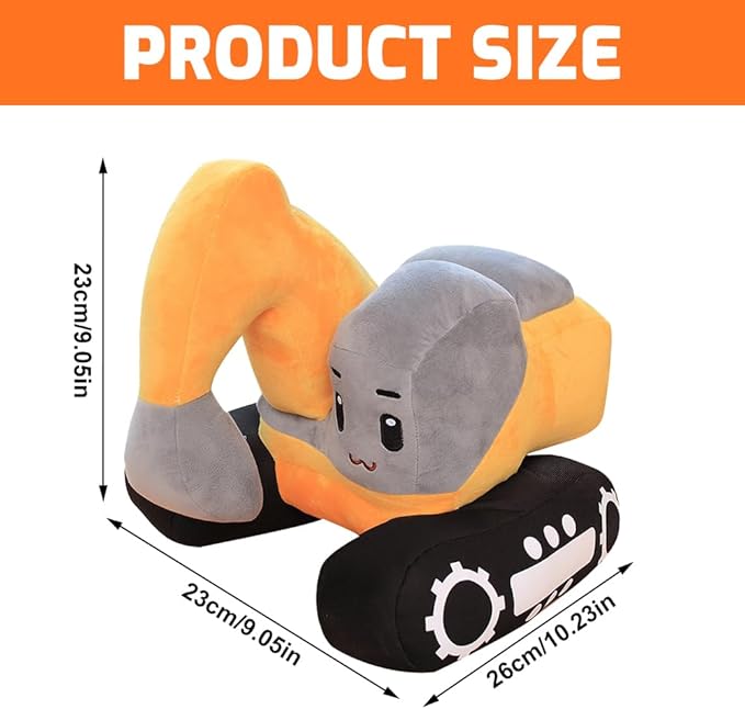 "Excavator Plush Toy – 11” Soft Stuffed Digger Truck Plush Pillow | Cute Construction Car Plush Toy | Great Gift for Kids & Toddlers"