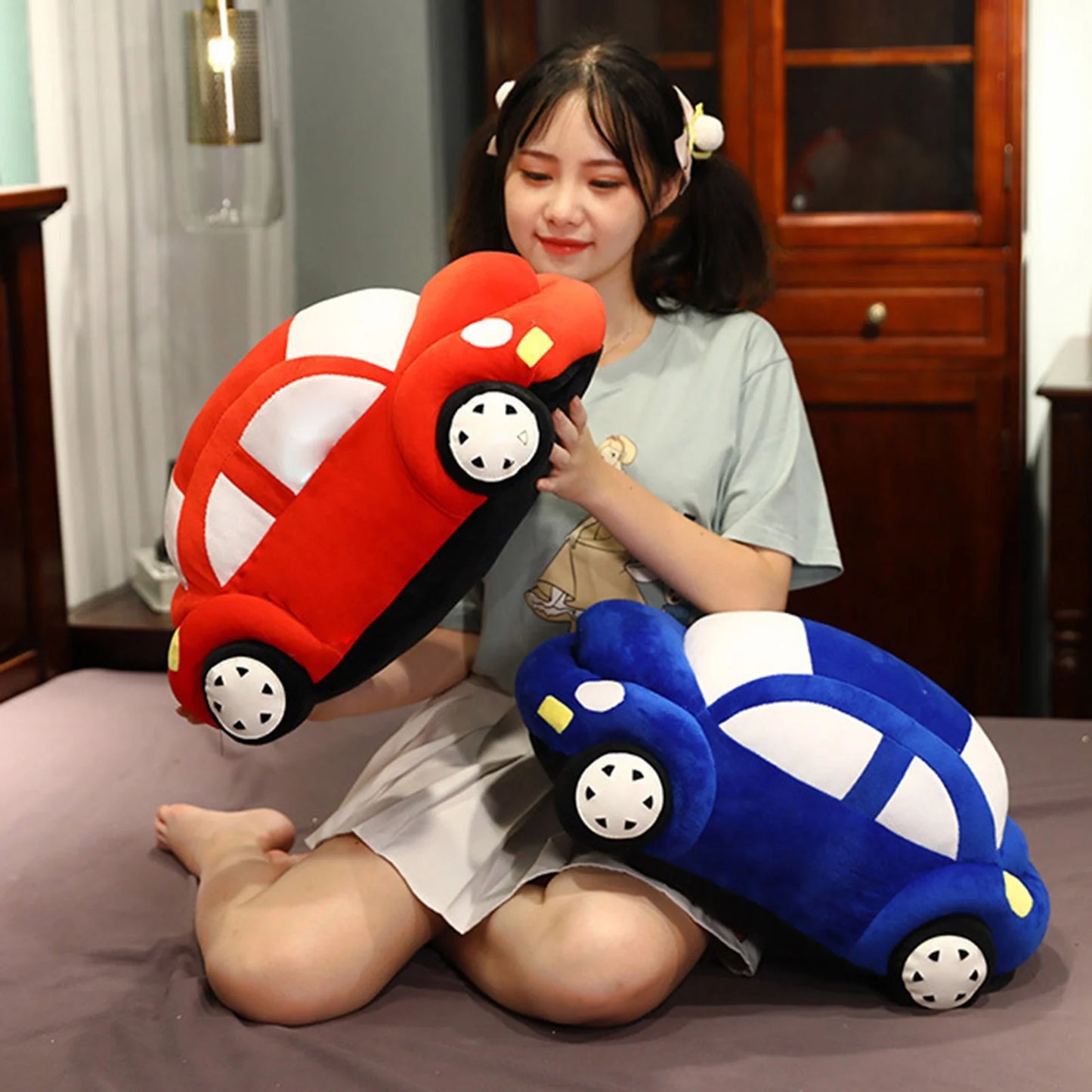 35CM Simulation Car Plush Toy – Soft Stuffed Vehicle with Headlights & Wheels, Multi-Color Plush Car Doll Gift for Boys & Kids