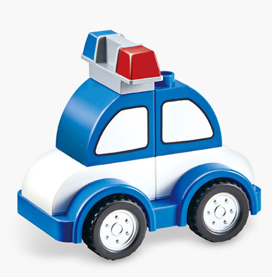 Large Particle Building Blocks Set – Creative City Construction Vehicles (Forklift, Crane, Excavator, Police Car)